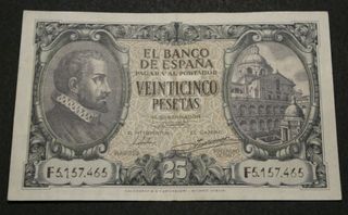 Billete de 25 pesetas del año 1940.