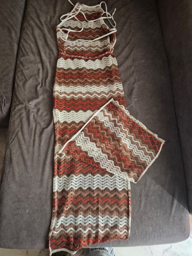 Vestido playero crochet marrón-blanco