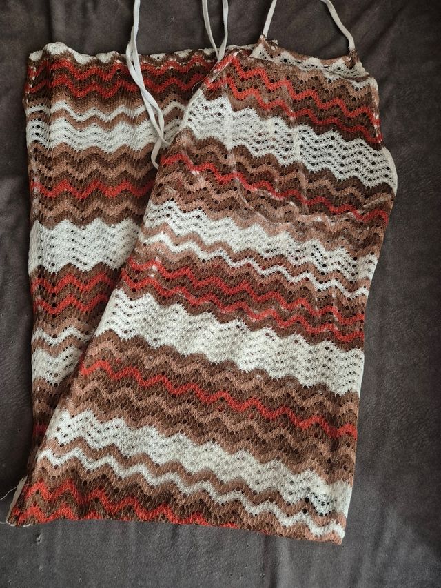 Vestido playero crochet marrón-blanco