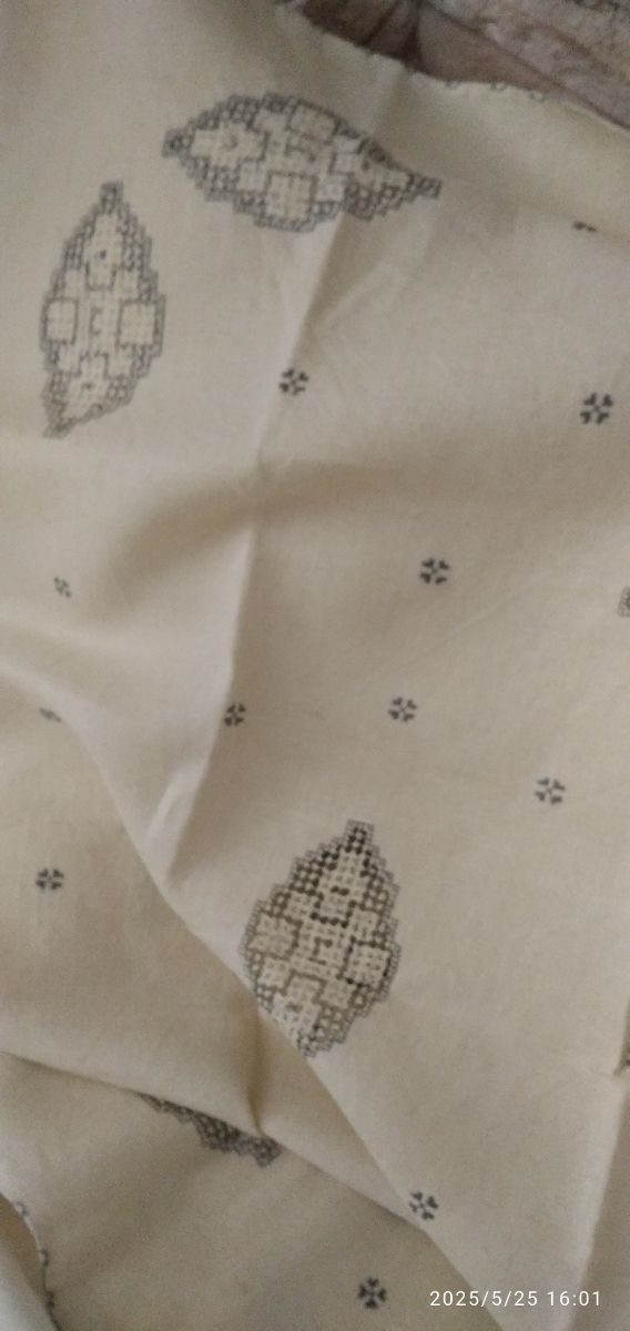 Lençol de linho bordado - fio cinza