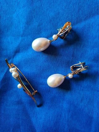Elegante juego: Pendientes y broche.