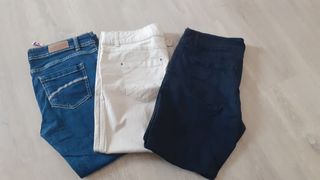3 Pantalones Mujer - Beige, Negro, Azul