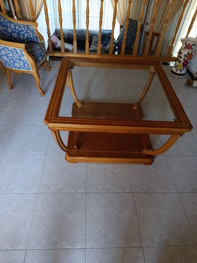 Mesa centro madera cristal