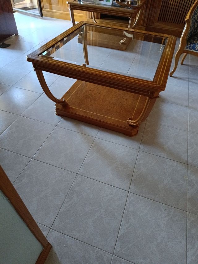 Mesa centro madera cristal