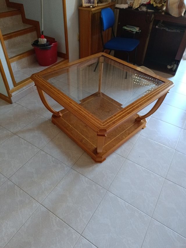 Mesa centro madera cristal