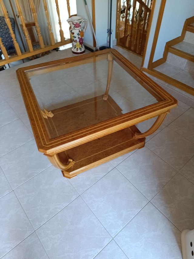 Mesa centro madera cristal