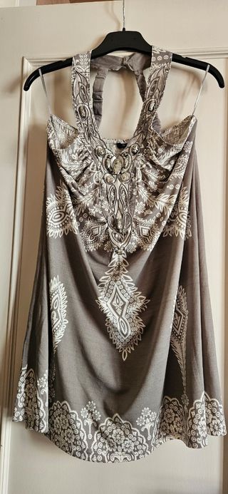 Vestido fiesta gris/blanco