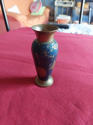 Jarrón pequeño cobre azul y dorado