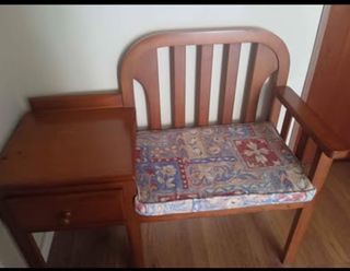 Banco teléfono madera antiguo