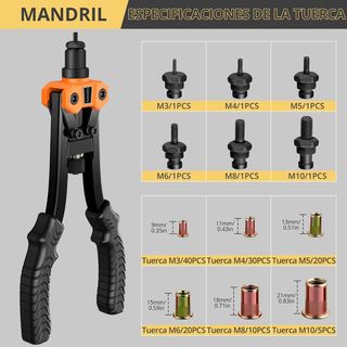 Pistola Remachadora M3-M10 + 125 rebites