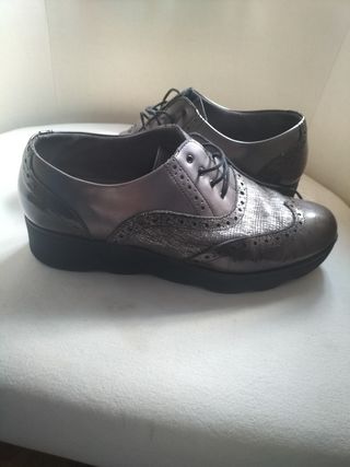 Zapatos Oxford Plata-Marron