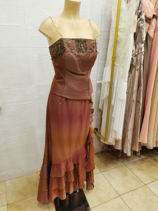 LIQUIDACION! Vestido marrón alta costura T46