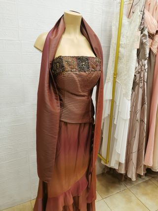 LIQUIDACION! Vestido marrón alta costura T46