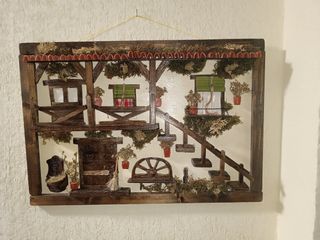 Cuadro 3D casa de pueblo en madera