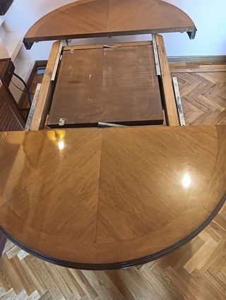 Mesa redonda extensible madera cristal