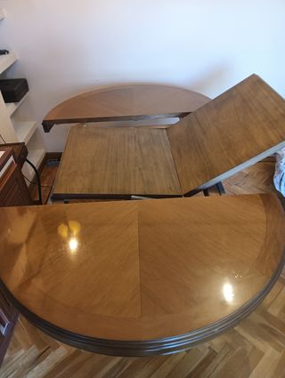 Mesa redonda extensible madera cristal