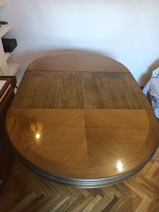 Mesa redonda extensible madera cristal