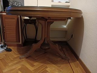 Mesa redonda extensible madera cristal