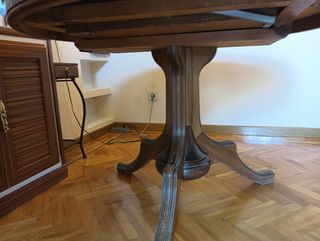 Mesa redonda extensible madera cristal