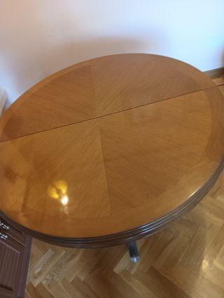 Mesa redonda extensible madera cristal