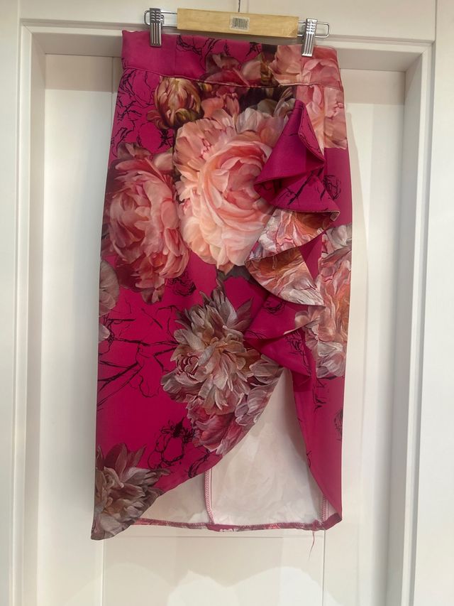 Falda midi floral rosa - Talla M