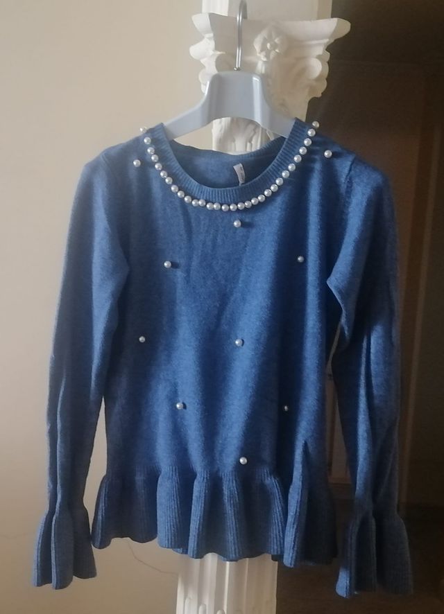 Jersey azul mujer perlas
