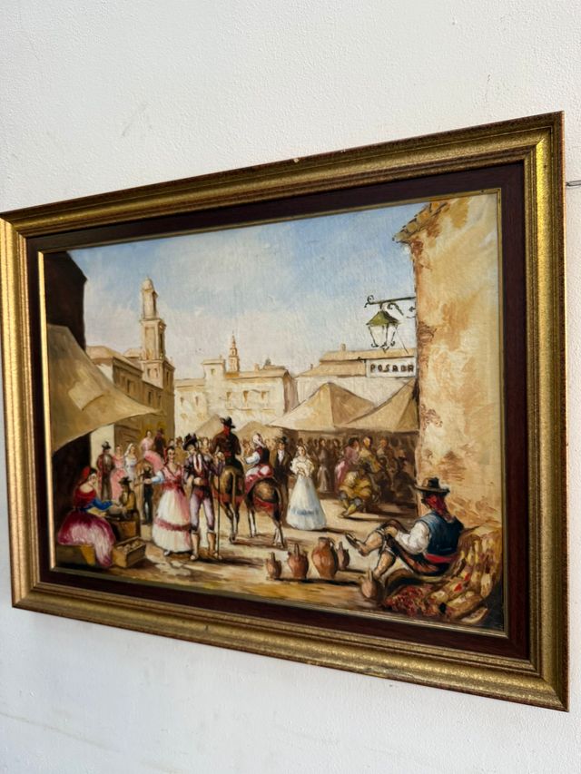 Scena goyesca con mercato sullo sfondo