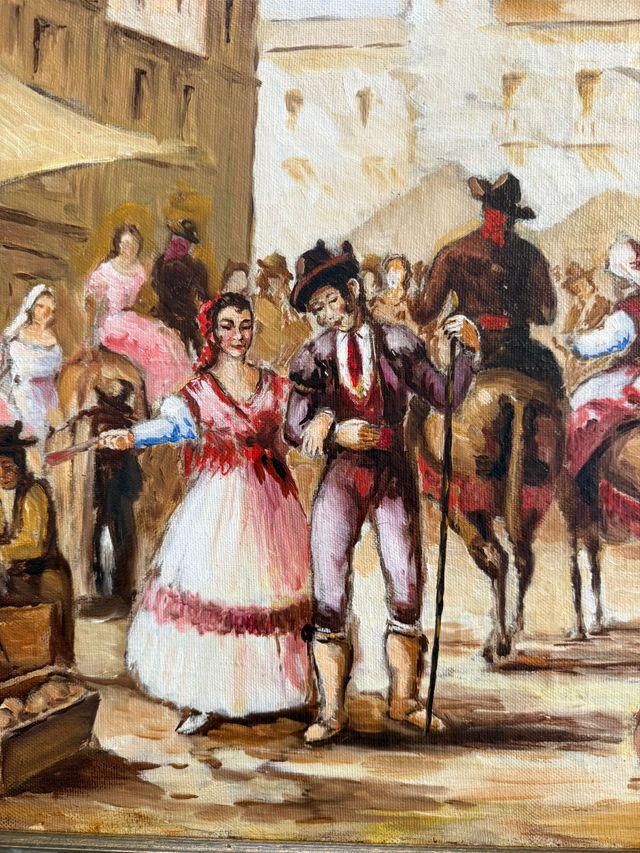 Scena goyesca con mercato sullo sfondo