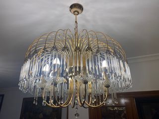 2 lampadari vintage in cristallo dorato