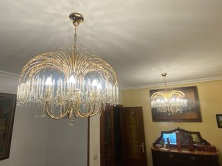 2 lampadari vintage in cristallo dorato