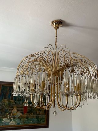 2 lampadari vintage in cristallo dorato