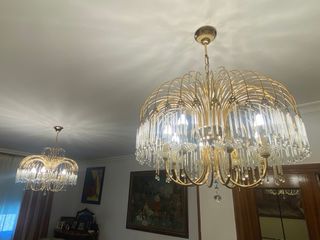 2 lampadari vintage in cristallo dorato