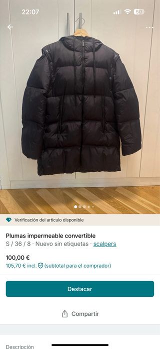 Chaleco plumas Scalpers negro - talla S