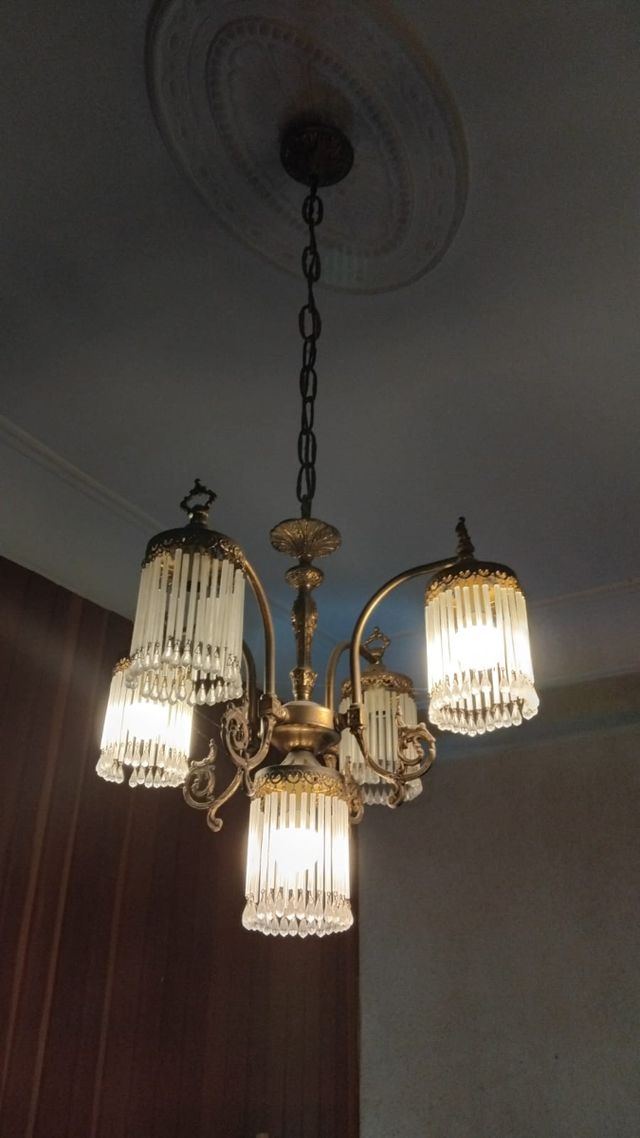 Lampara bronce y cristal vintage.