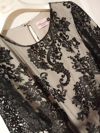 Vestido Almatrish fiesta beige-negro talla 40