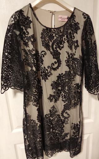 Vestido Almatrish fiesta beige-negro talla 40