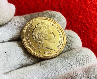 20 Ptas 1892 - Bañada en Oro - Reproducción FNMT.