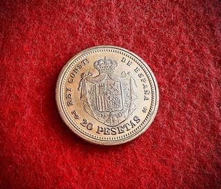 20 Ptas 1892 - Bañada en Oro - Reproducción FNMT.