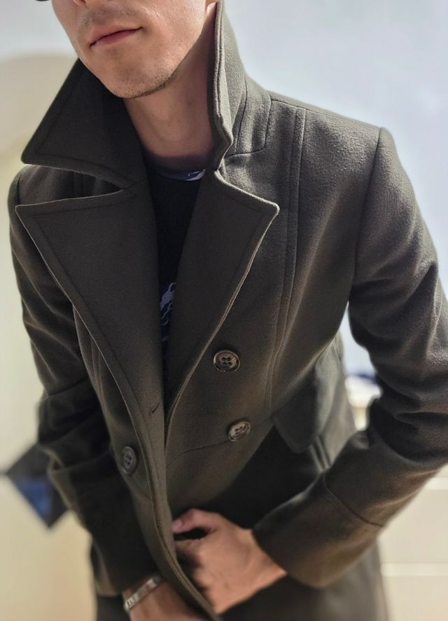 Cappotto doppio petto marrone, verde oliva