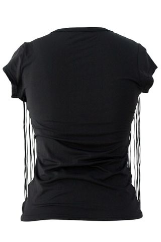Camiseta negra con transparencias, flecos