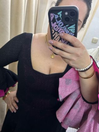 Traje Flamenca Negro Rosa