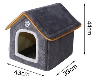 Cama casita gris invierno para mascotas