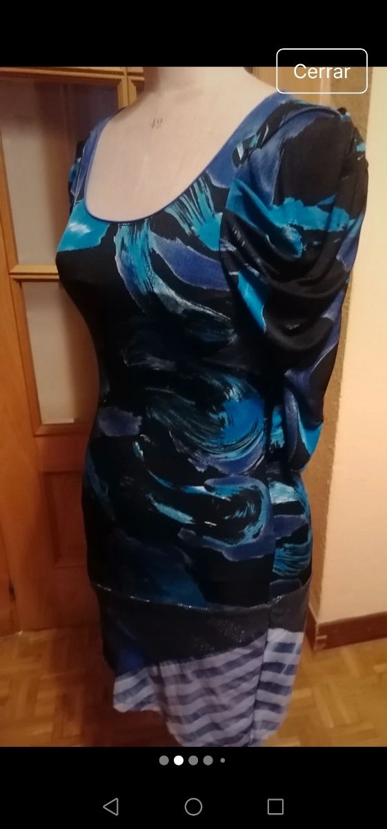 Vestido Custo estampado manga abullonada, t. U