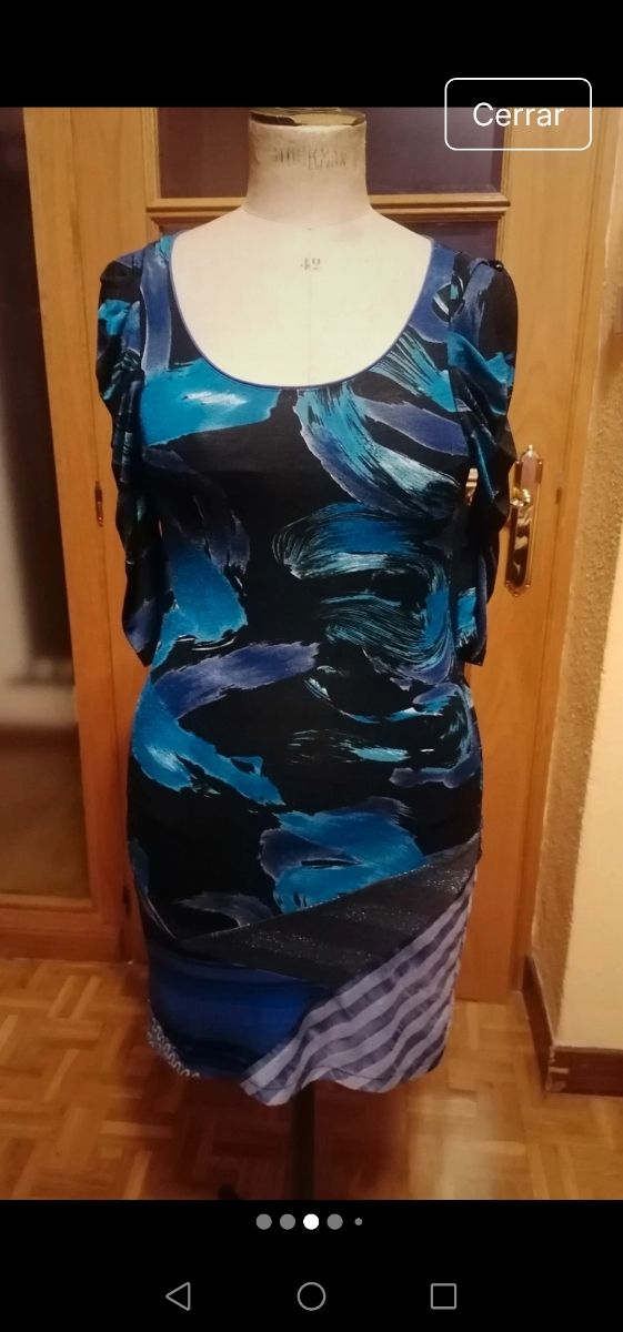 Vestido Custo estampado manga abullonada, t. U
