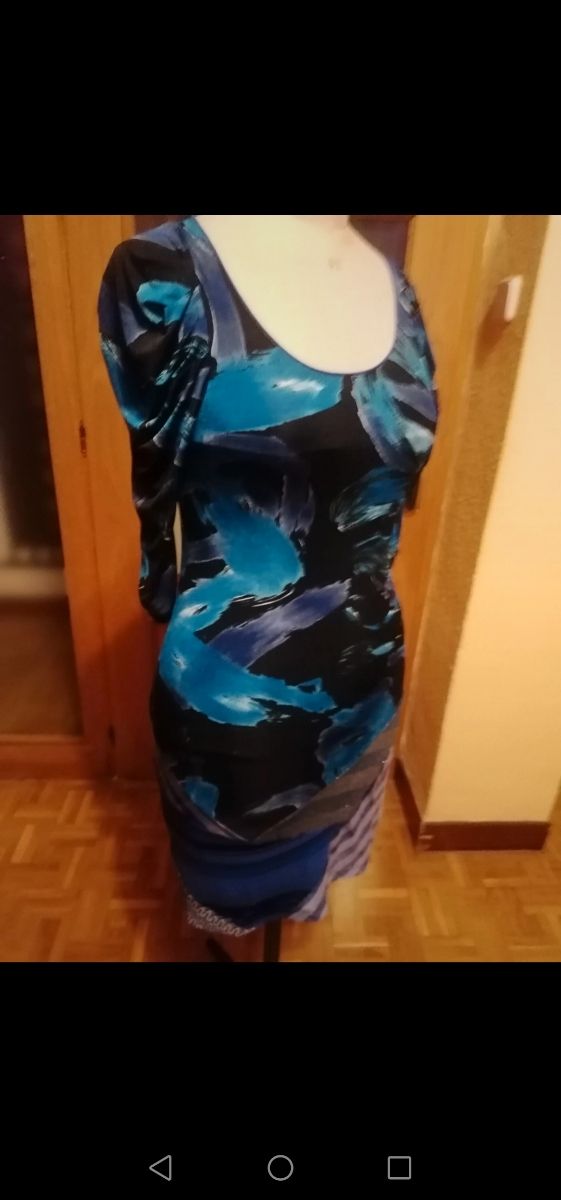 Vestido Custo estampado manga abullonada, t. U