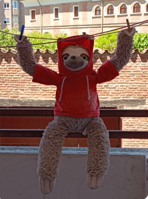 Peluche perezoso con sudadera roja