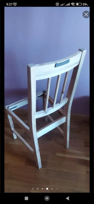 Silla madera azul y beis