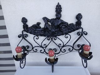 Antico Lampadario Applique da Muto Parete in Ferro