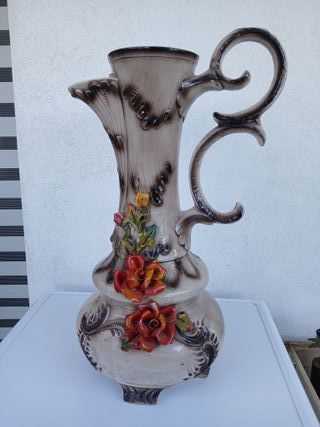 Brocca Anfora Vaso in Ceramica Smaltata con Fiori 