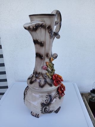Brocca Anfora Vaso in Ceramica Smaltata con Fiori 